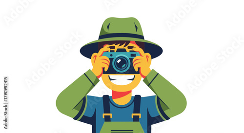 Joyful Photographer Takes A Picture With Their Smiling Face And Camera