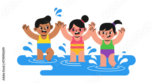 Joyful Kids Splashing And Playing In Water During Summertime Fun Activities