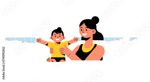Joyful Mother Holds Her Child Smiling With a Black Background and A Playful Scene