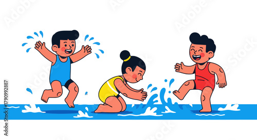 Joyful Illustration Capturing Children's Playful Moments In Splashing Water