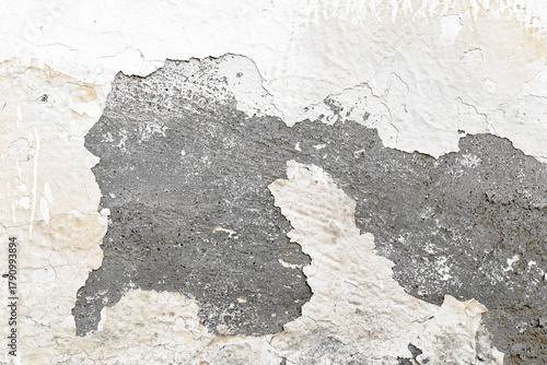 Peeling painted concrete wall. Leaking rain cause the wall cracked. Water damaged the wall.