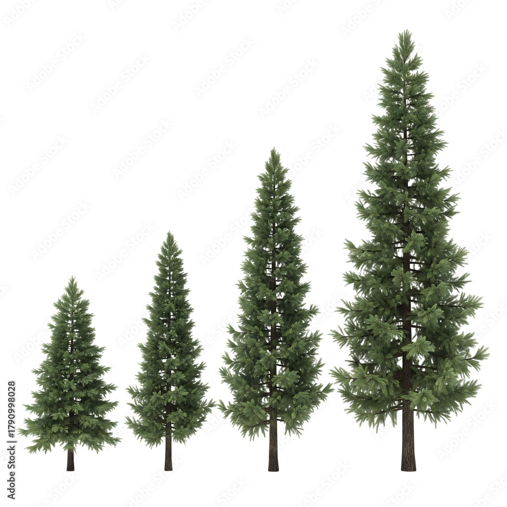 Obraz premium Set of various sized evergreen trees isolated on transparent