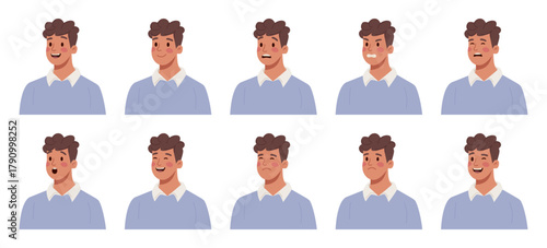 Collection of Man Face with Different Emotions.