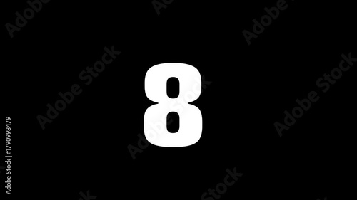 Bold White Number 10 to 1 animation accounting, Icon on a Black Background for Countdowns, Top Lists, and Graphic Design.
