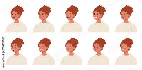 Collection of Woman Face with Different Emotions.