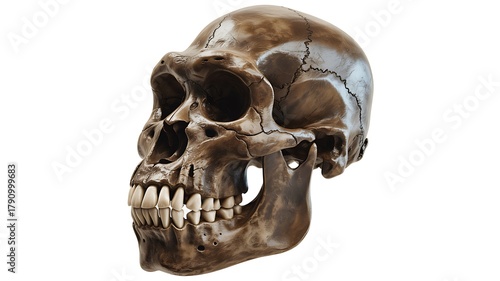 Realistic 3d render of an early human ancestor skull on white