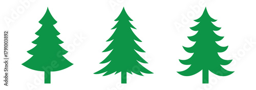 Pine tree silhouette vector set, fir tree icons, evergreen forest symbols. pine tree silhouettes, pine forest icons,