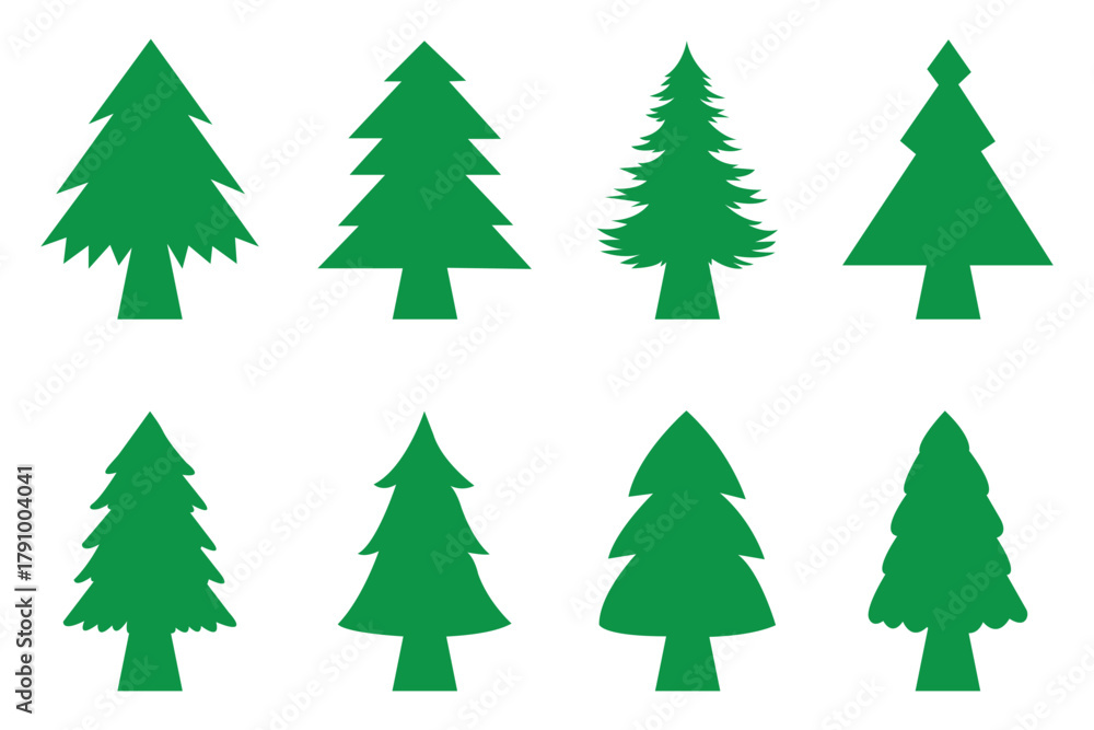Obraz premium Pine tree silhouette vector set, fir tree icons, evergreen forest symbols. pine tree silhouettes, pine forest icons,