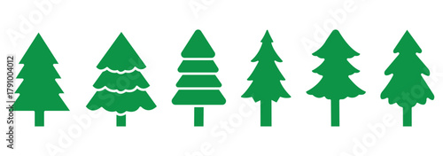 Pine tree silhouette vector set, fir tree icons, evergreen forest symbols. pine tree silhouettes, pine forest icons,