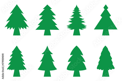 Pine tree silhouette vector set, fir tree icons, evergreen forest symbols. pine tree silhouettes, pine forest icons,