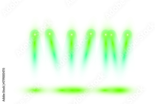 Set of Green Neon Stage Spotlights on Transparent Background – Realistic Light Beam Collection Overlay