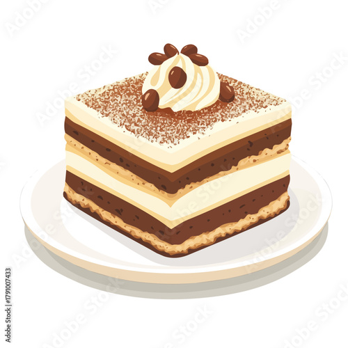Flat 2D vector illustration of Tiramisu, simple icon style on a clean white background.