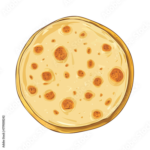 Roti illustrated in a clean 2D flat vector style, minimal and modern, isolated on a white background.