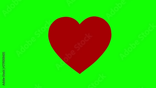 Red heart icon animation on green screen chroma key background