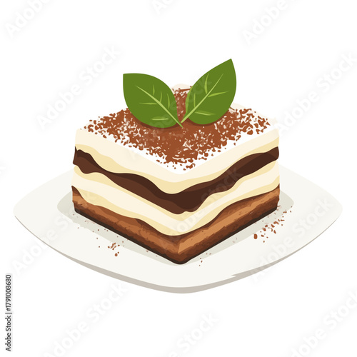 2D flat vector illustration of Tiramisu, clean and minimal icon style, isolated on white background.