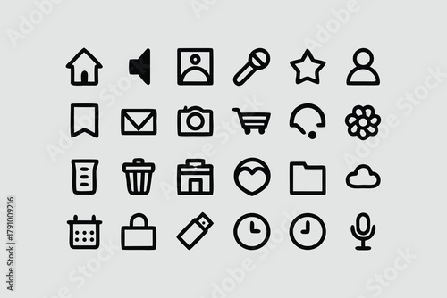 comprehensive vector icon set for web and mobile application design, featuring essential business and internet symbols like home, search, and mail arrows 