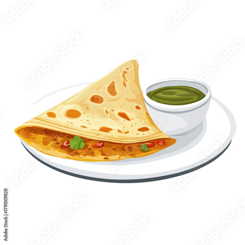 Minimal 2D vector illustration of Masala Dosa in flat icon style on a plain white background.