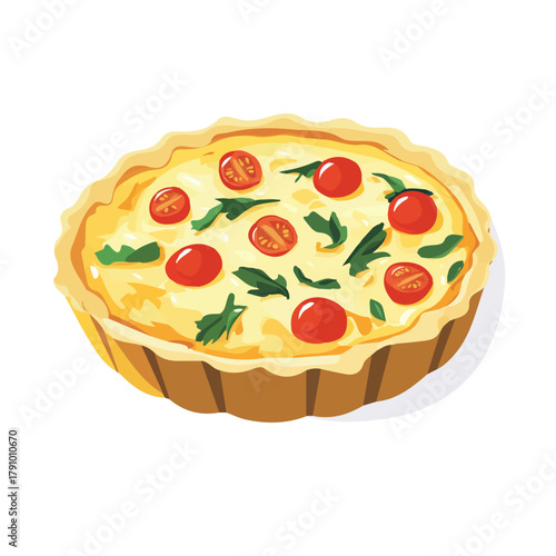 Quiche, modern 2D flat vector illustration in icon style, isolated on pure white background.