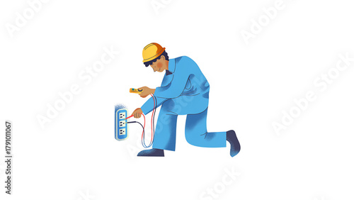 construction worker with helmet । electric man holding a wrench। worker with helmet and tools.। vector  