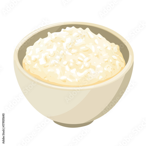 Rice Pudding, modern 2D flat vector illustration in icon style, isolated on pure white background.