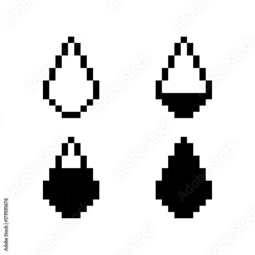 Pixel water drop icons in black and white