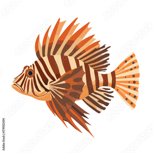 Flat 2D vector illustration of Lionfish, simple icon style on a clean white background.