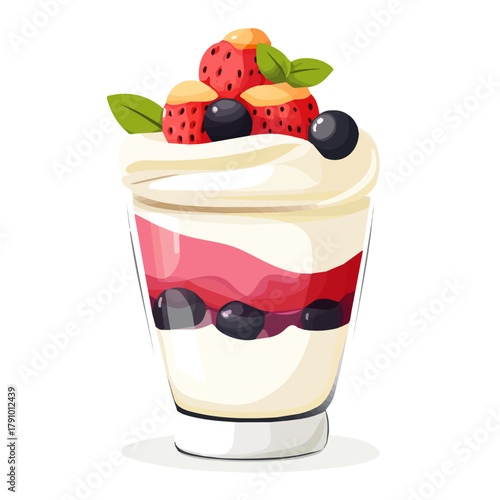 2D flat vector illustration of Yoghurt Parfait, clean and minimal icon style, isolated on white background.