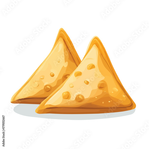 2D flat vector illustration of Samosas, clean and minimal icon style, isolated on white background.