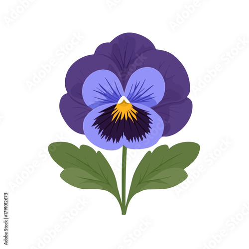 Minimal 2D vector illustration of Pansy Flower in flat icon style on a plain white background.