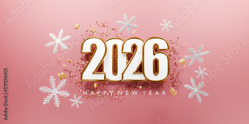 Happy New Year 2026 design. 3d render.
