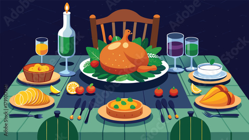 Thanksgiving card illustration with a turkey and pumpkin, conveying warm holiday wishes and seasonal cheer..eps