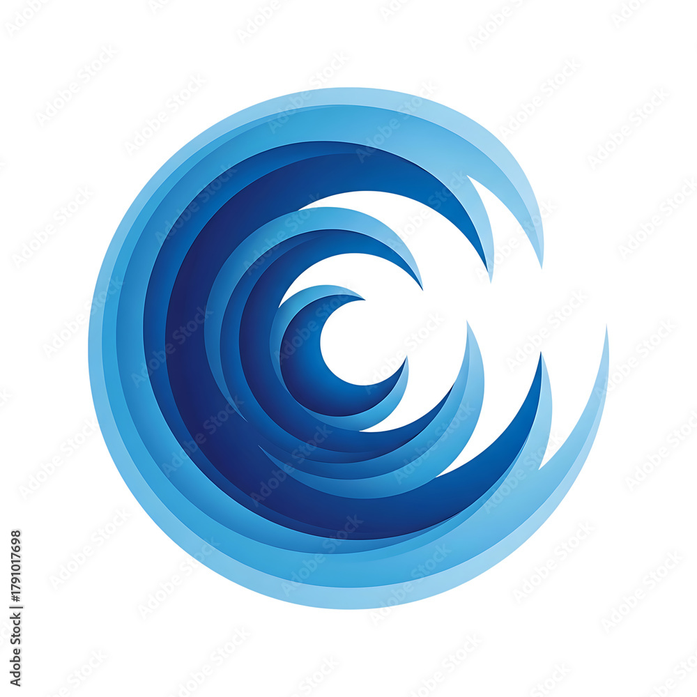 Fototapeta premium Abstract swirling blue ocean waves forming a circular motion against a stark black background representing energy and movement