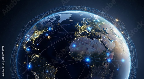 Earth globe with network connections around it