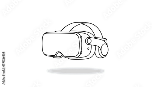 This vector artwork features a sleek outline illustration of a modern virtual reality headset with a clean and futuristic appearance. Its simple monochrome design fits perfectly into technology presen
