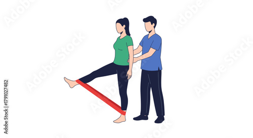 Physiotherapist assist Recovering strength through physical therapy and resistance band exercises, guided by a therapist for rehabilitation and wellness, promoting healing