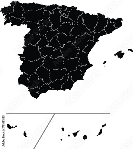 Vector Map of Spain with Provinces and Islands