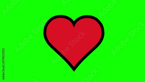 Outlined red heart symbol motion graphic on green screen backdrop