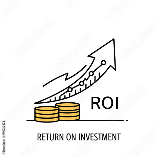 Return on investment icon showing financial growth and profitability it represents the efficiency and effectiveness of investment strategies