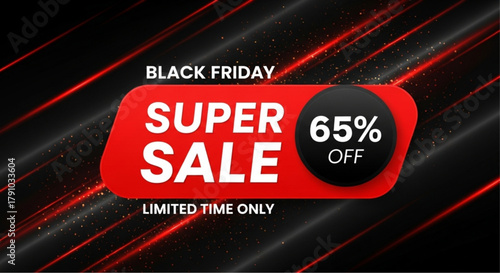 A dynamic advertisement banner with the words Super Sale prominently displayed, with discounts indicated in bold. vector illustration