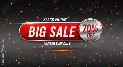 An eye-catching promotion banner offering a significant discount, perfect for promoting a sale event, such as Black Friday. The banner is designed to captivate with vibrant colors. vector illustration