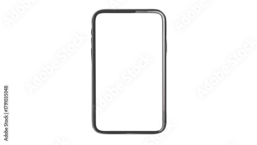 Illustration of a modern smartphone with a sleek gray frame and a blank white screen display viewable