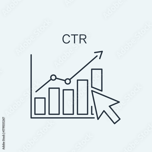 Click through rate chart with arrow, representing the percentage of users who click on a specific link or ad