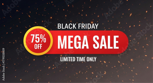 A captivating and dynamic promotional graphic heralding the arrival of Black Friday, with a bold announcement of a mega sale, promising significant discounts. vector illustration