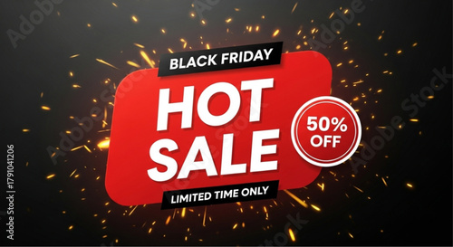 Capture the excitement of Black Friday with this dynamic design featuring the phrase Hot Sale highlighted against a dark background, offering a bold visual statement. vector illustration