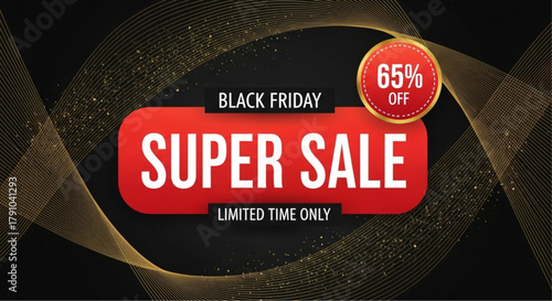Black Friday Super Sale Banner Announcement with an elegant and eye-catching design, announcing special deals for a limited time. vector illustration