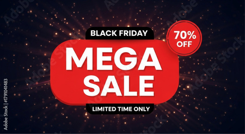 An eye-catching promotion banner announces a Mega Sale for Black Friday, inviting customers to seize unbeatable deals within a limited timeframe. A clean design. vector illustration