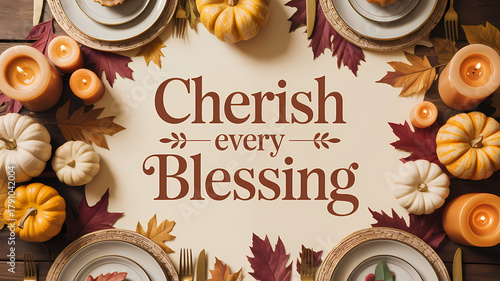 Thanksgiving Poster Cherish Every Blessing with Elegant Autumn Design