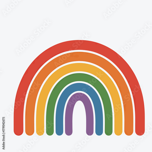 Stylized rainbow arc with red orange yellow green blue and purple bands on white background colorful