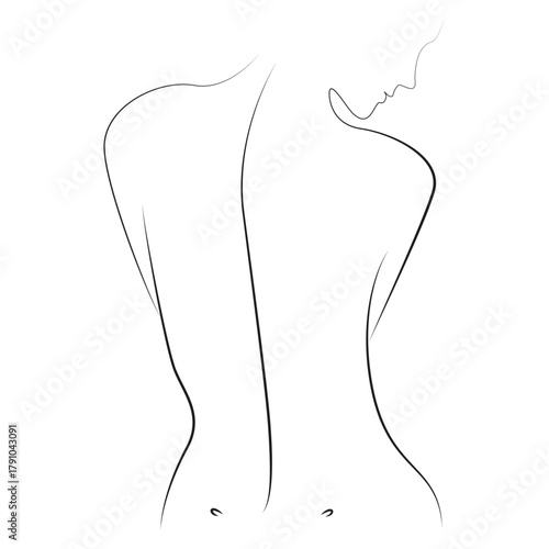 Woman line drawing on white isolated background 