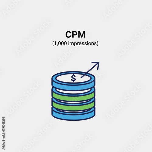 Illustration of cost per mille cpm advertising model, representing the cost an advertiser pays for one thousand views or impressions of an advertisement